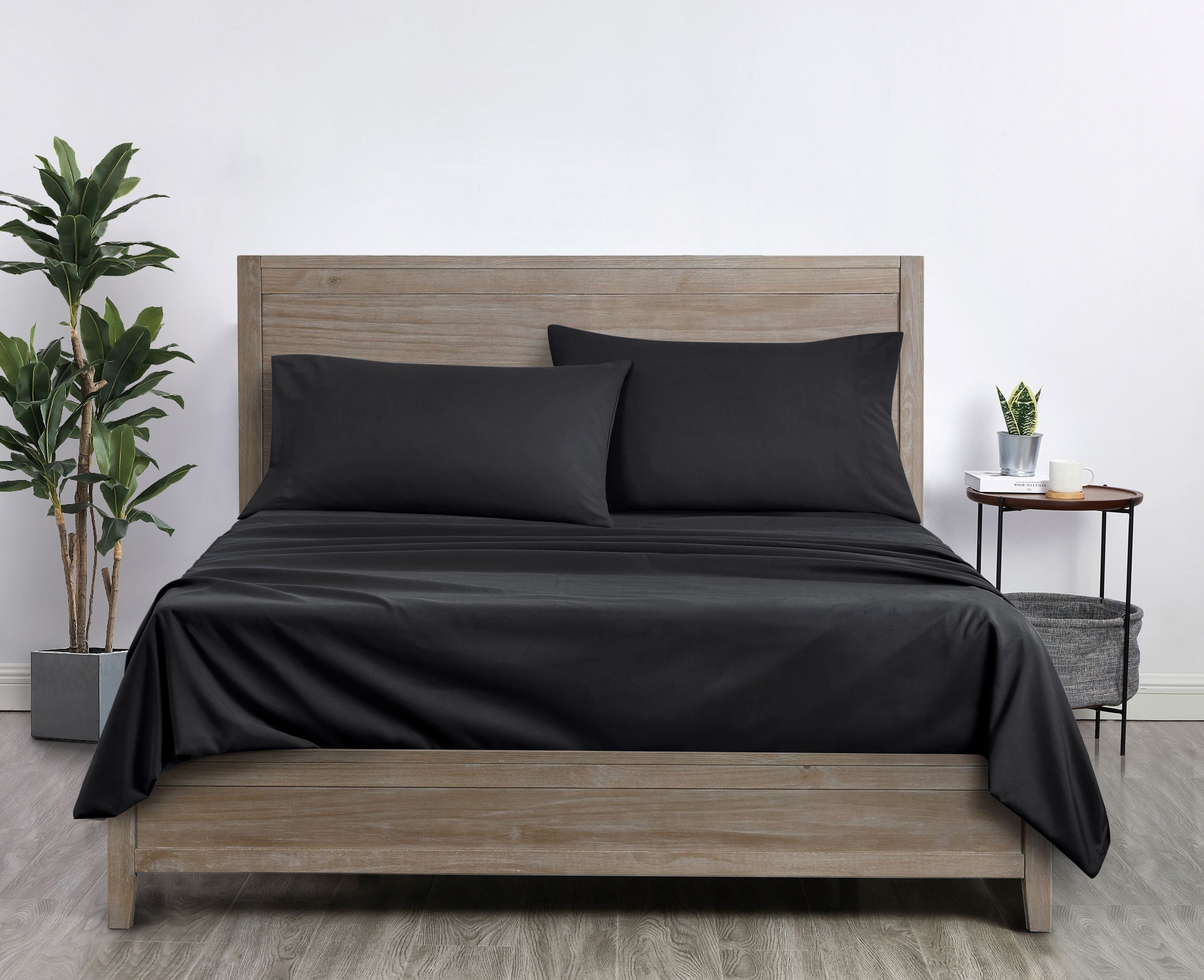 Microfiber Bed Sheet Set, Queen, Rich Black, 4 Piece - Image 2